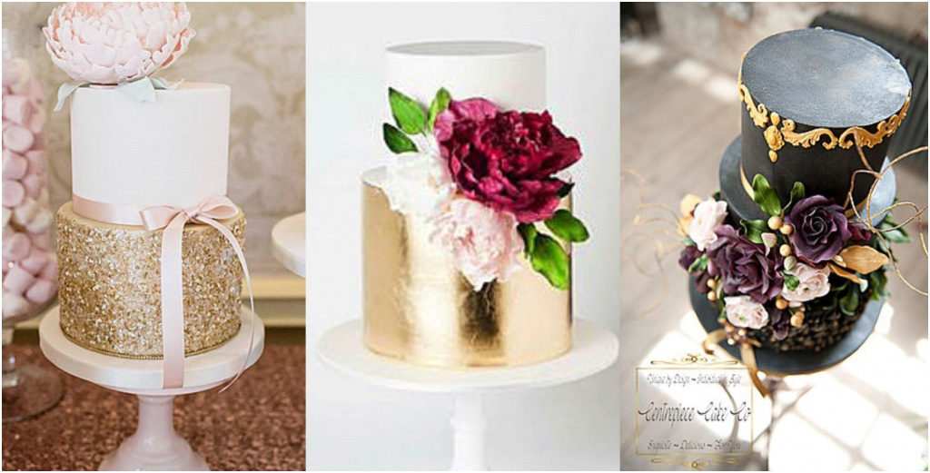 Свадебный торт - модные тренды 2018 Металлизация в оформлении свадебного торта